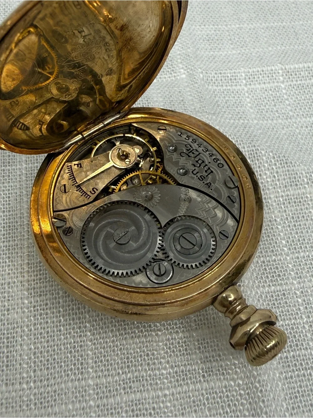 VICTORIAN 1911 Elgin Grade 320 7J Sz 0 Pendant Watch - Rare Dial+Diamond Design